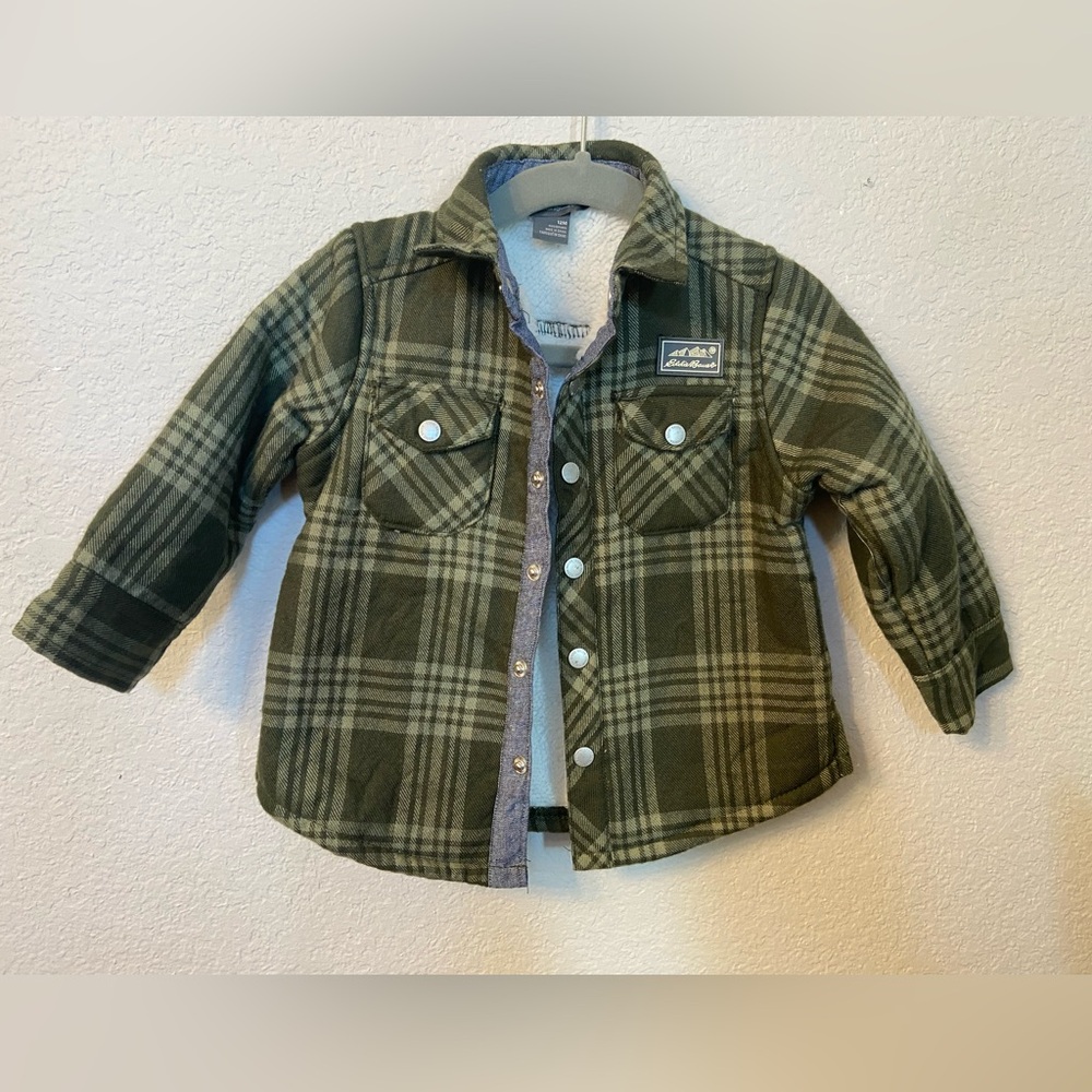 Eddie Bauer Shacket Shirt Jacket Plaid Faux Sherpa Lining Fleece size 12 months